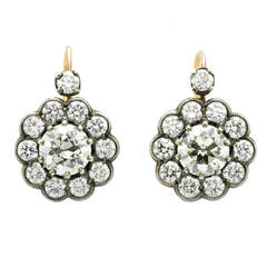 Diamond Silver Gold Cluster Earrings