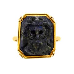 Antique Dionysus Carved Classical Labradorite Gold Cameo Ring