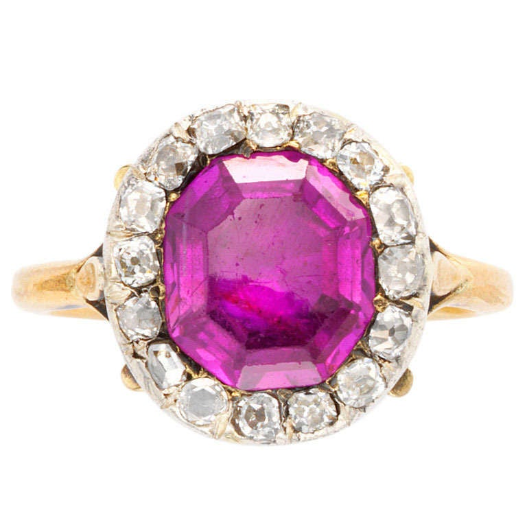 Antique Ruby and diamond cluster ring