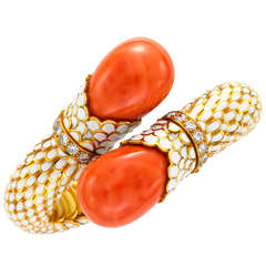 David Webb Coral, diamond and enamel bracelet