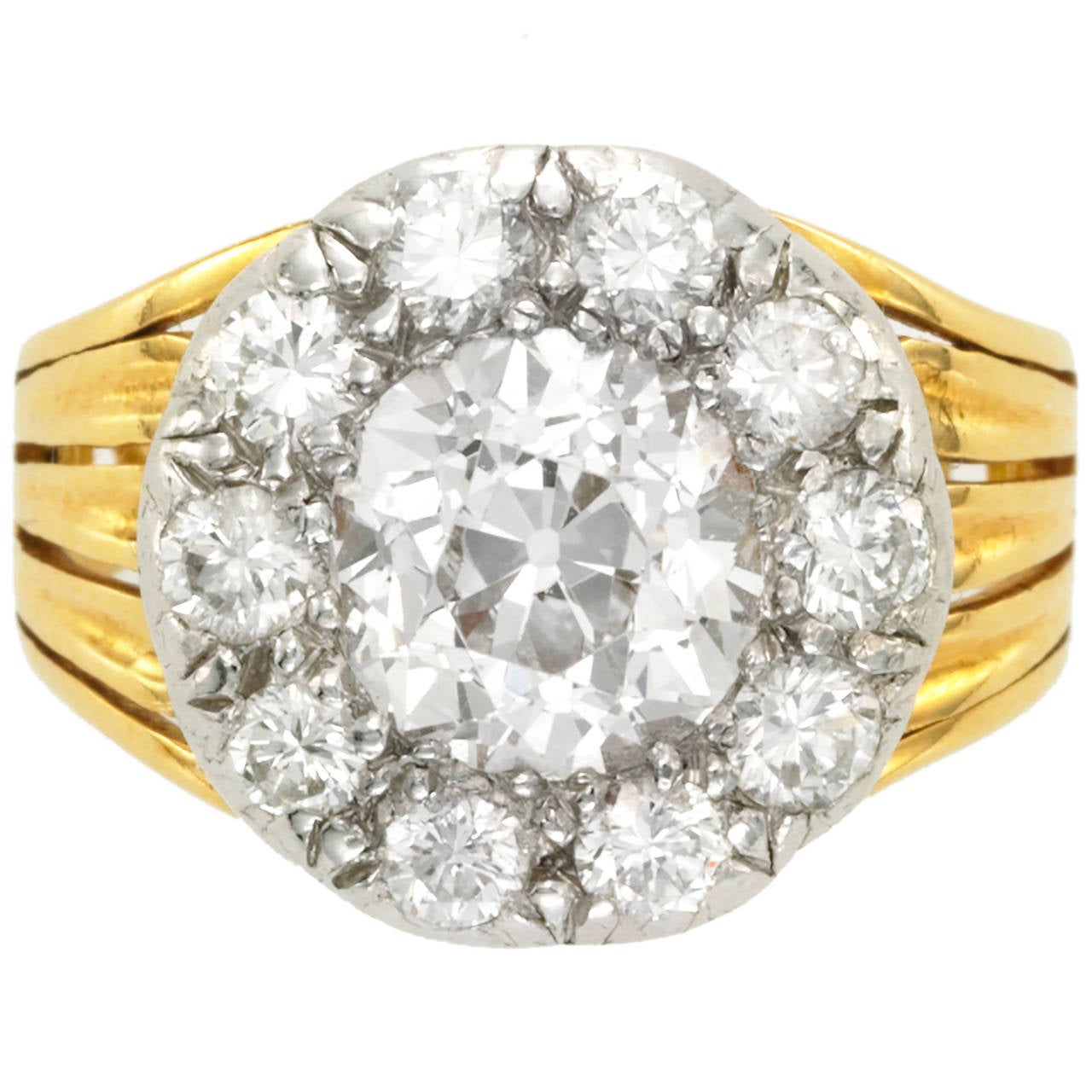 Antique Diamond Silver Gold Cluster Engagement Ring at 1stdibs