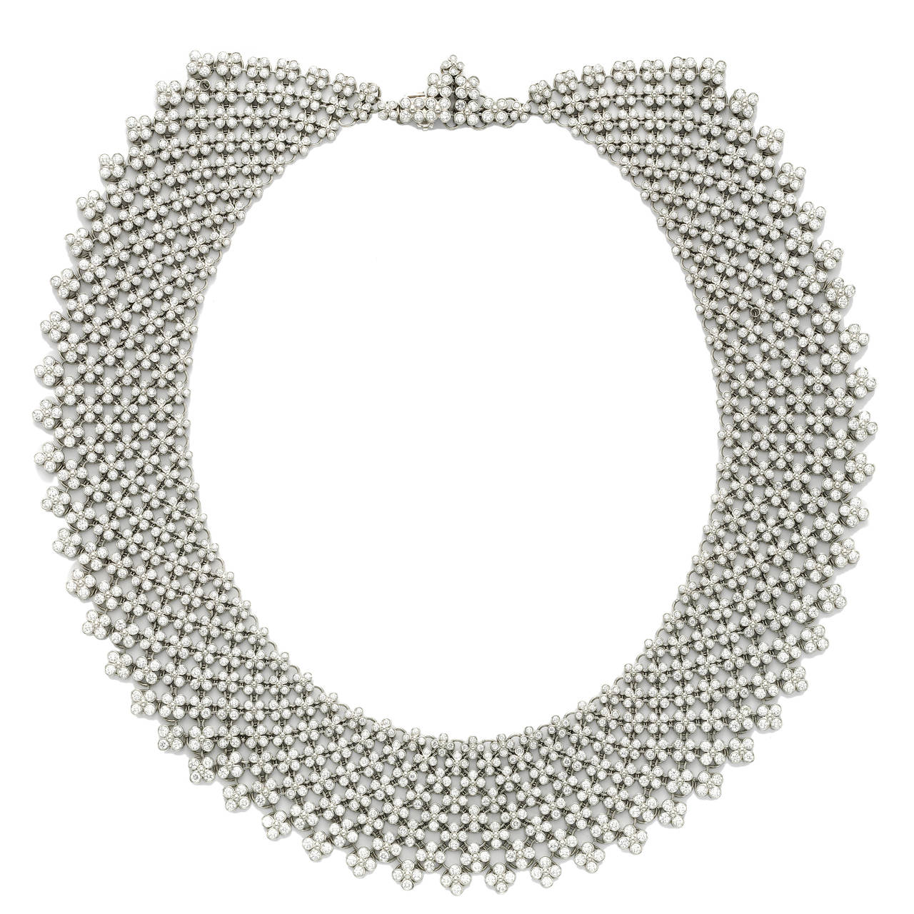 Tiffany & Co. Diamond Platinum Flexible Mesh Quatrefoil Bib Necklace For Sale