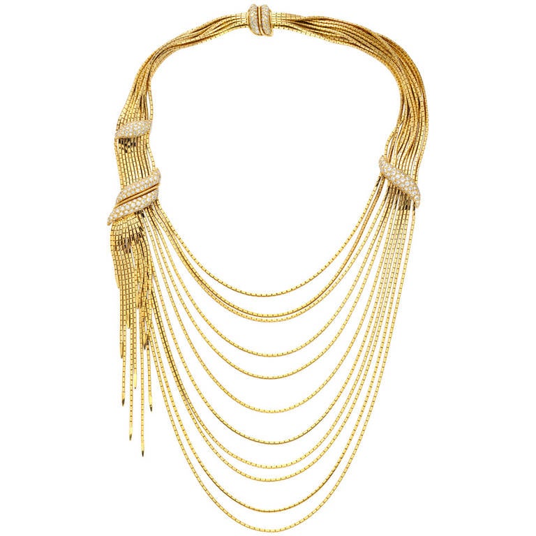 Diamond Gold Fringe Necklace