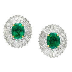 Emerald Diamond Platinum Earrings