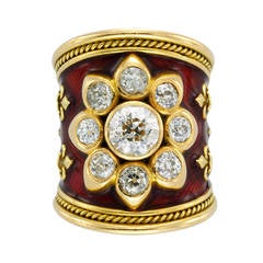 Elizabeth Gage Enamel Diamond Gold Ring