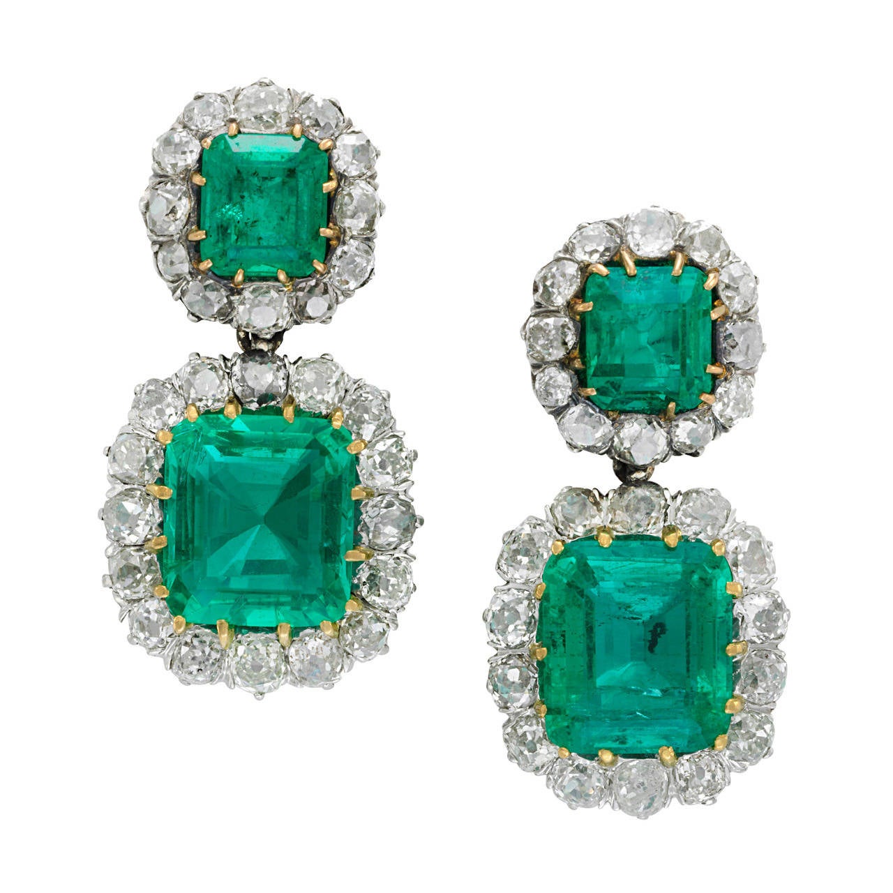 Antique Emerald Diamond Earrings For Sale