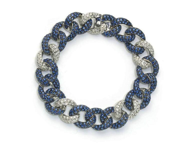 Sapphire Diamond Gold Curb Link Bracelet For Sale at 1stdibs