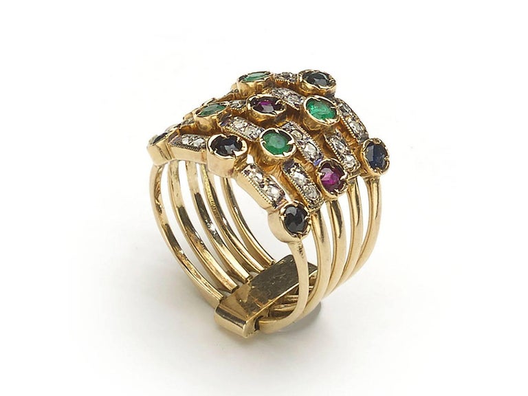 Multi Row Gemstone Ring at 1stDibs