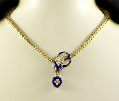 Antique Enamel Pearl Ruby Gold Snake Necklace