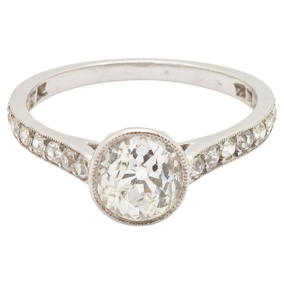 Edwardian Style Cushion Cut Diamond and Platinum Ring, 1.20 Carats For Sale