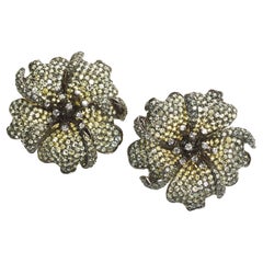 Modern Green to Yellow Sapphire Diamond and Gold Rose Flower Earrings