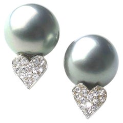 Tahiti-Perlen-Diamant-Herz- und 14 Karat Weißgold-Ohrringe, um 1990