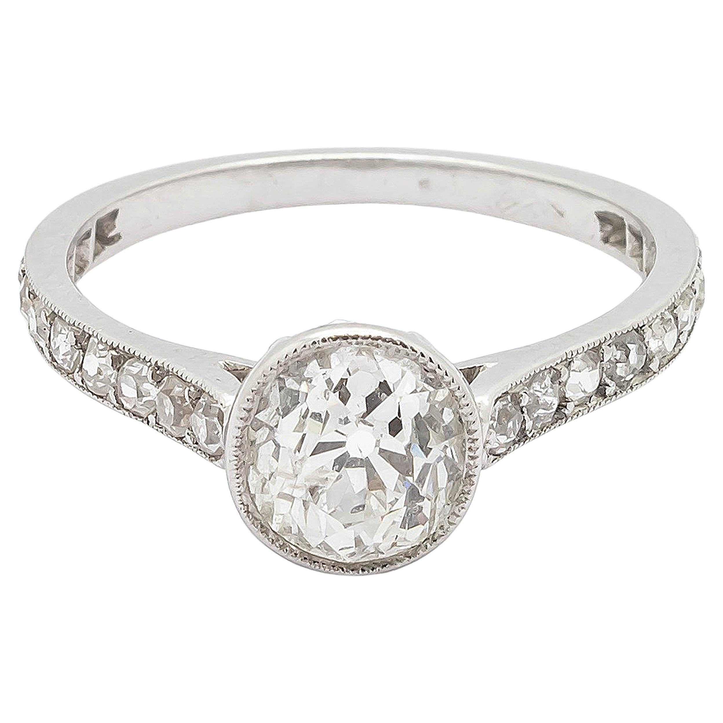 Bague de style édouardien en platine et diamant taille coussin de 1,20 carat