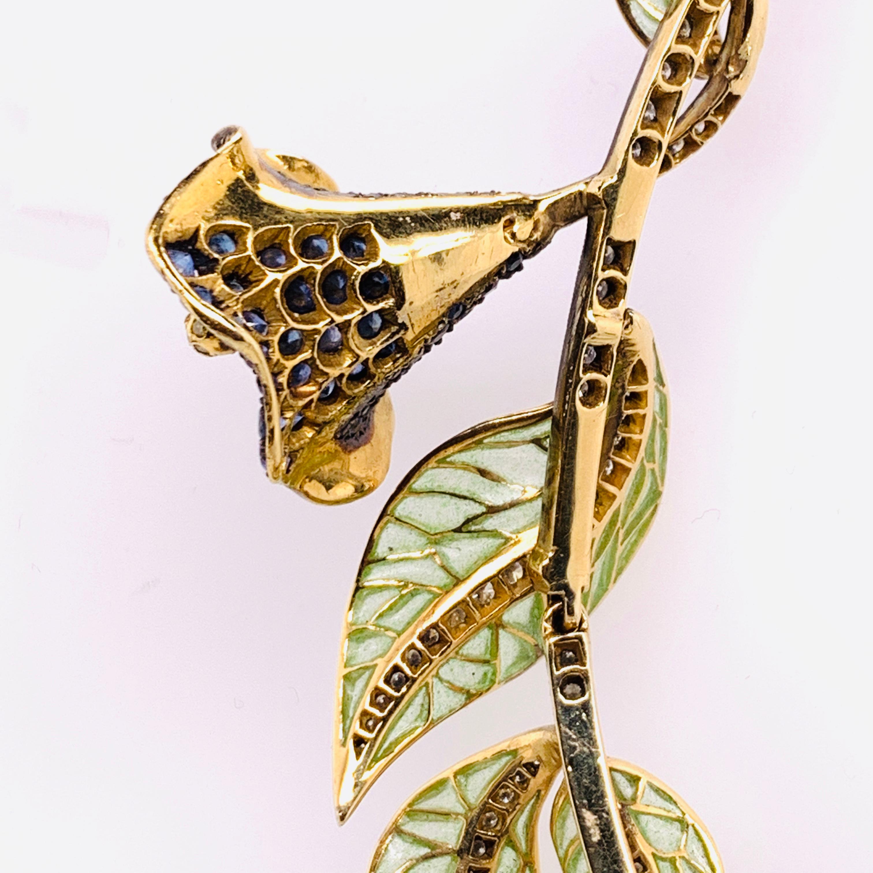 Moira Collana con diamanti e zaffiri Plique à Jour, smaltata in argento e oro. in vendita 4