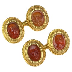 Antique Wiese Carnelian Intaglio Gold Cufflinks, circa 1925
