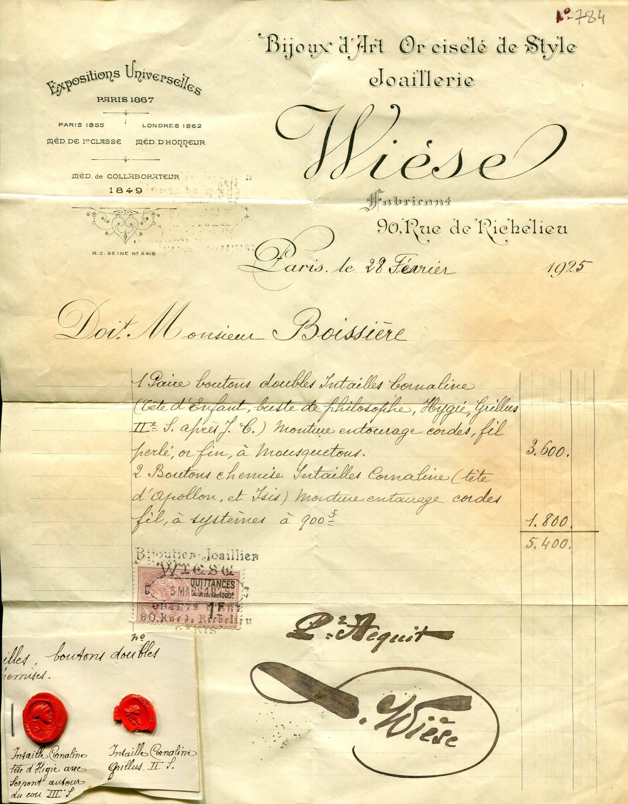 De los hombres Gemelos Wiese de cornalina calada en oro, hacia 1925 en venta