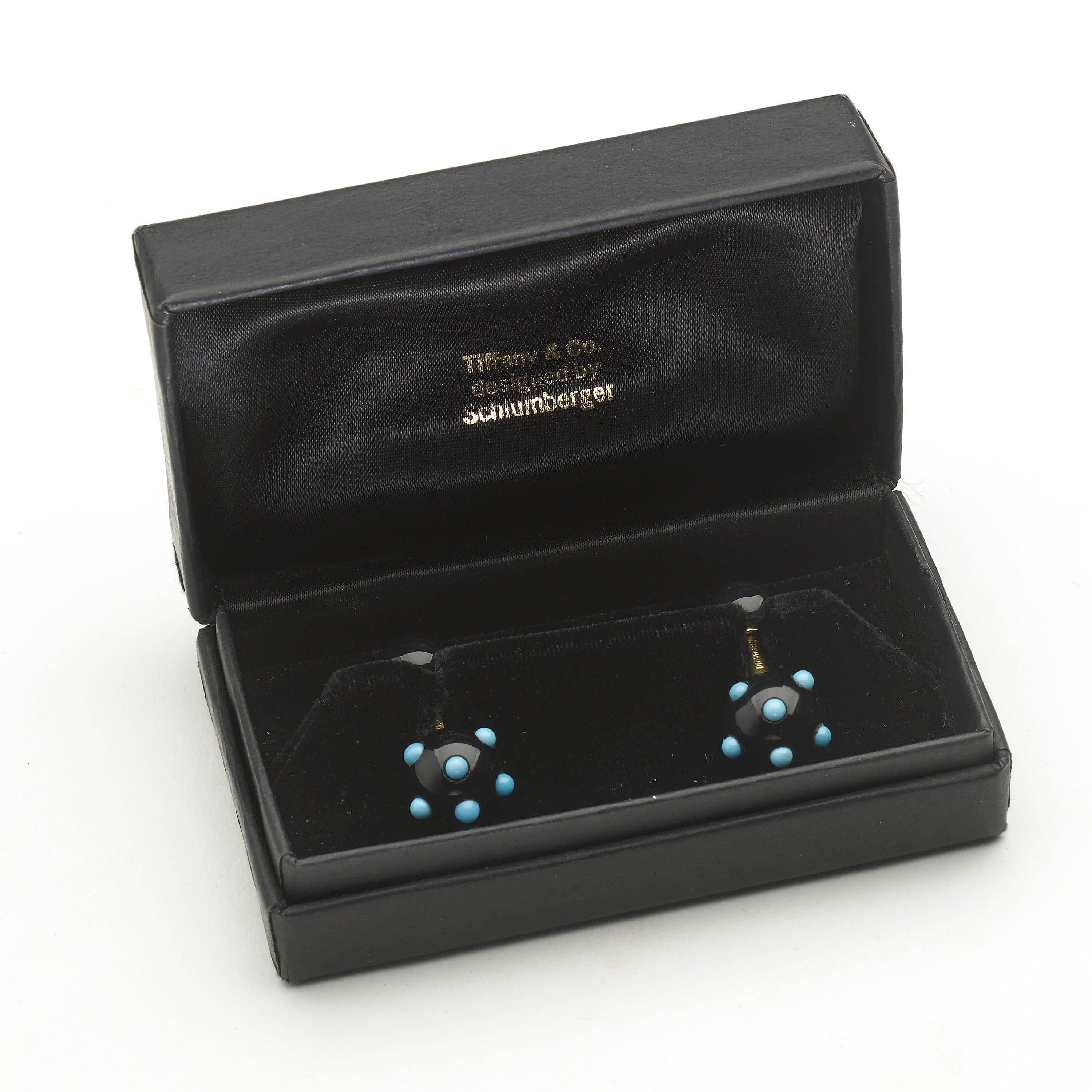 Uomo Gemelli Tiffany Schlumberger con onice nera, turchese e oro, circa 1960 in vendita