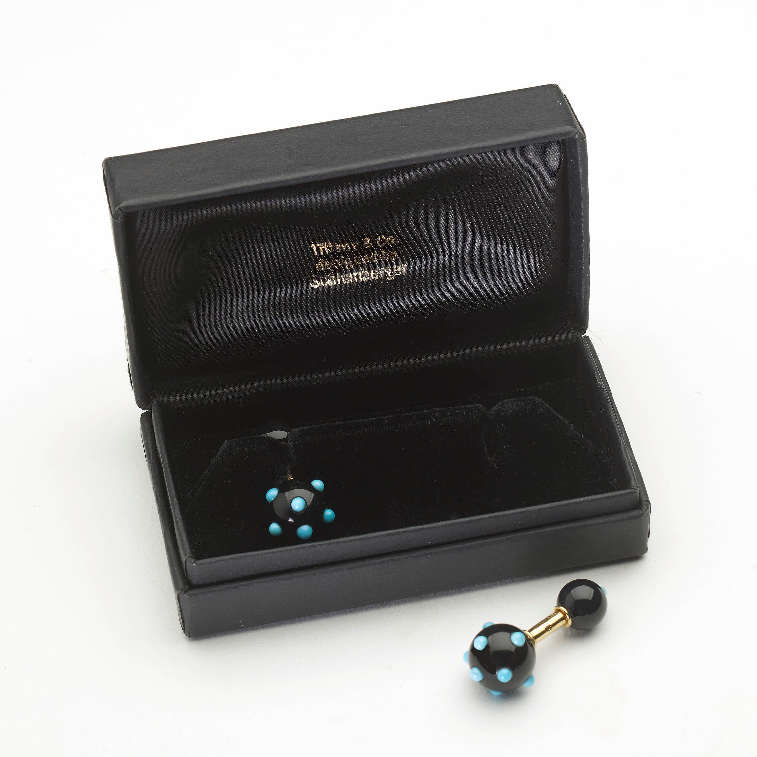 Gemelli Tiffany Schlumberger con onice nera, turchese e oro, circa 1960 in vendita 1
