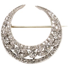 Antique Diamond, Silver and Gold Crescent Brooch, circa 1900