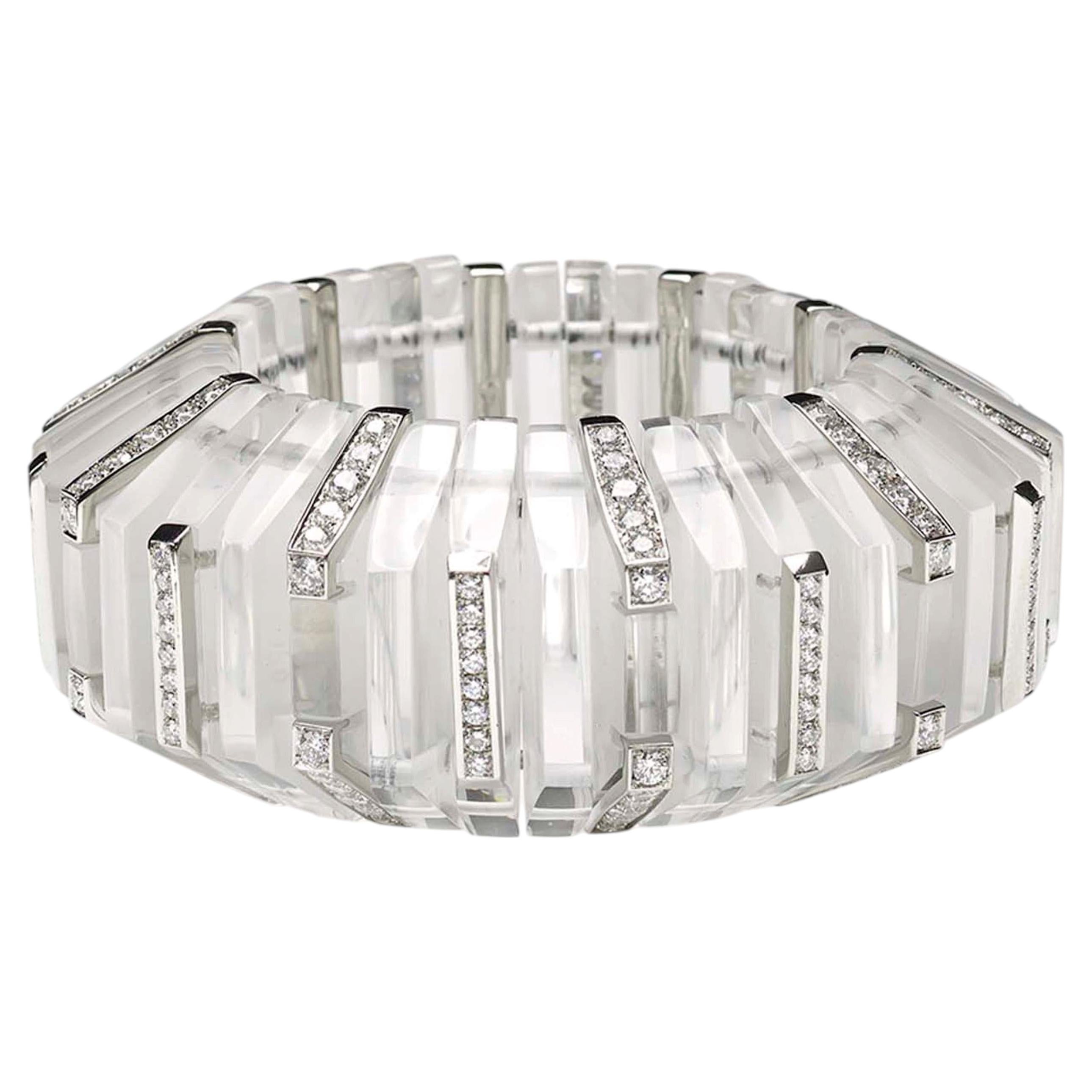 Modern Rock Crystal, Diamond And Platinum Bracelet, 13.20 Carats