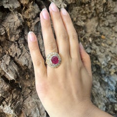 Antique Ruby, Diamond and Yellow Gold Double Row Target Cluster Ring, Circa 1850