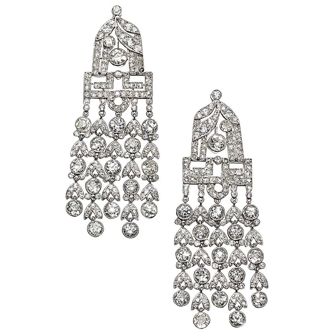 Art Deco Diamond 18.00 Carat Platinum Tassel Drop Earrings