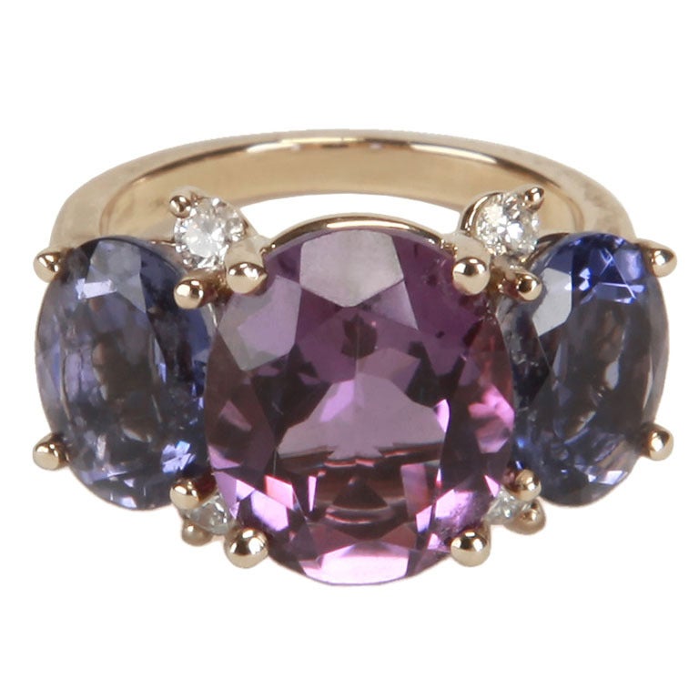 Medium GUM DROP™ Ring with Amethyst and Iolite and Diamonds For Sale