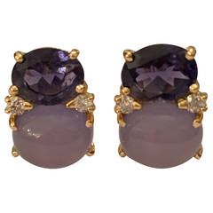 Medium GUM DROP™ Earrings with Iolite and Cabochon Chalcedony and Diamonds 3