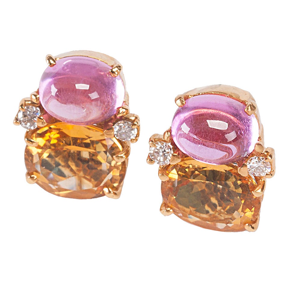 Medium GUM DROP™ Earrings with Cabochon Pink Topaz, Citrine and Diamonds