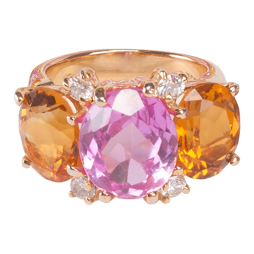 GUM DROPTM Bague de taille moyenne avec topaze rose, citrine et diamants