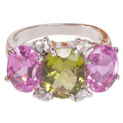 Mini GUM DROP™ Ring with Peridot and Pink Topaz and Diamonds