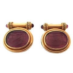 Elizabeth Locke Pink Venetian Glass Intaglio Gold Earrings