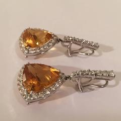 Elegant Citrine Diamond Gold Hanging Earrings
