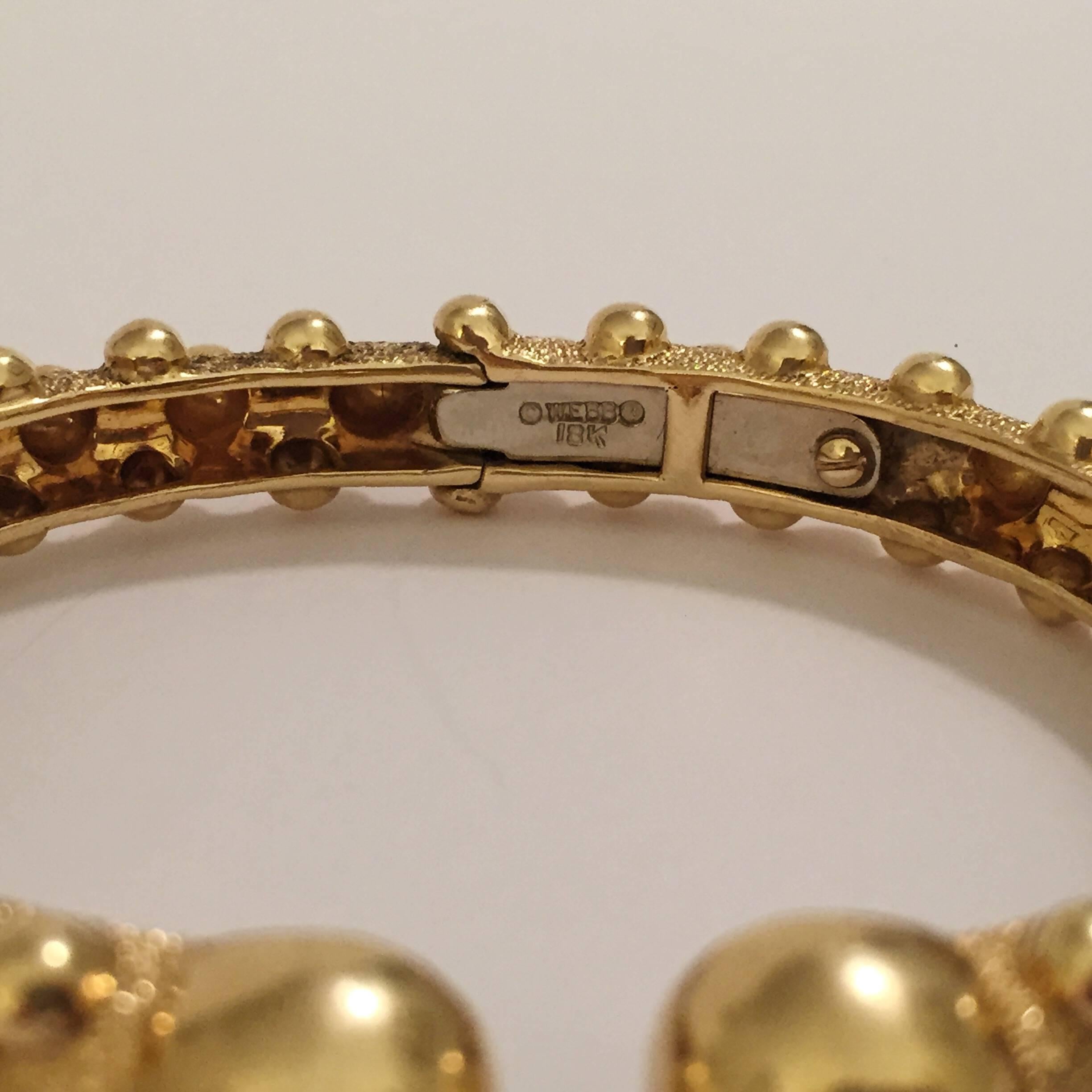 Contemporary David Webb Beaded Gold Hinged Cuff Bracelet