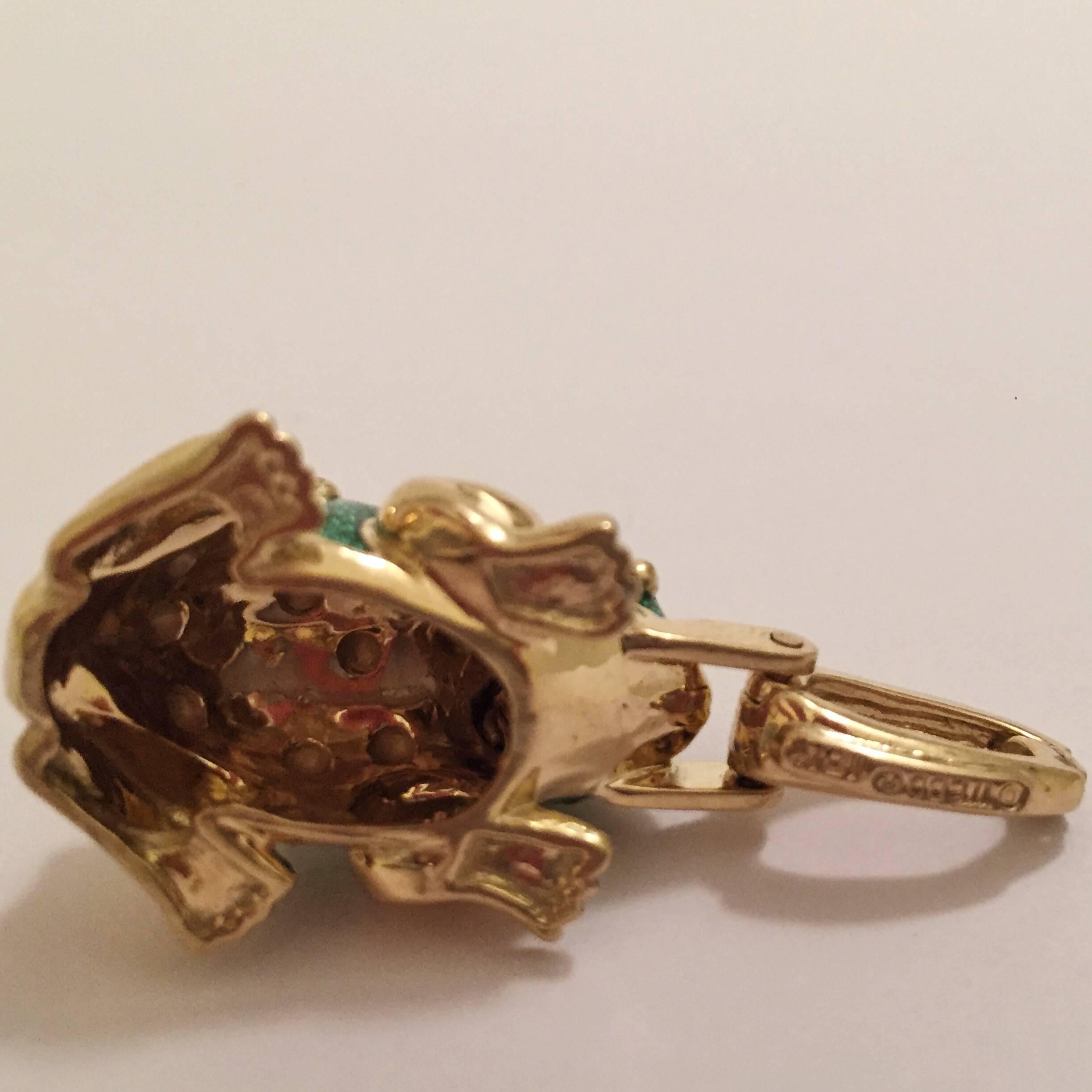 18kt Yellow Gold David Webb Enamel Frog Pendant with Ruby Eyes,  The Frog Measures approximately 1