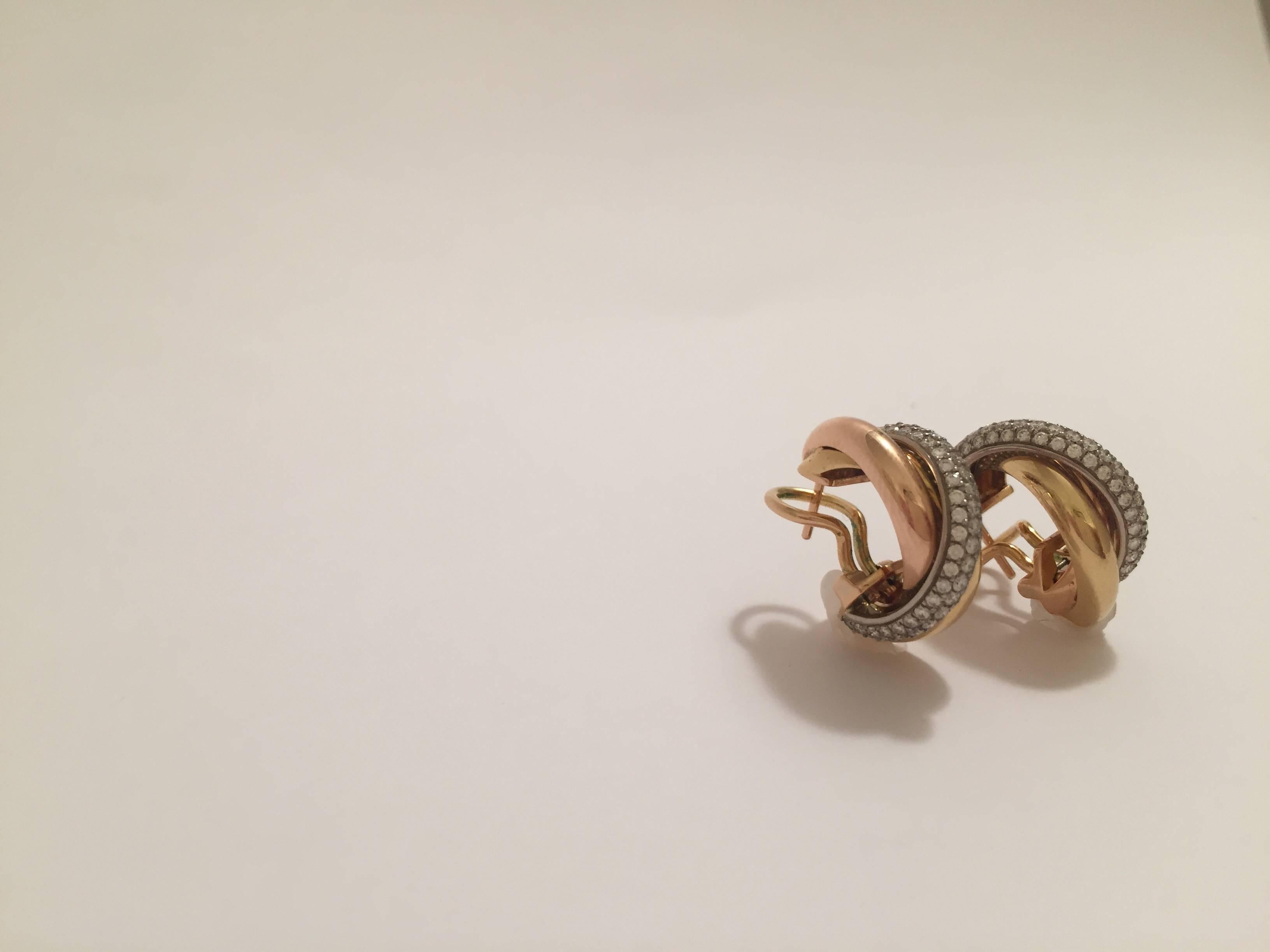 Cartier Trinity de Cartier Three Row Diamond Gold Hoop Earrings 1