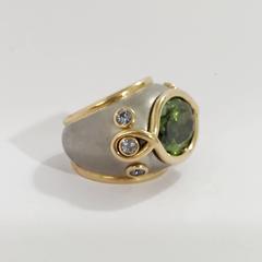 Andrew Clunn Wunderschöner Peridot Aquamarin Gold Platin Ring