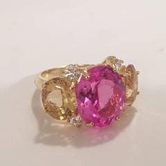 Christina Addison Large GUM DROP Ring with Pink Topaz and Citrine and Diamonds