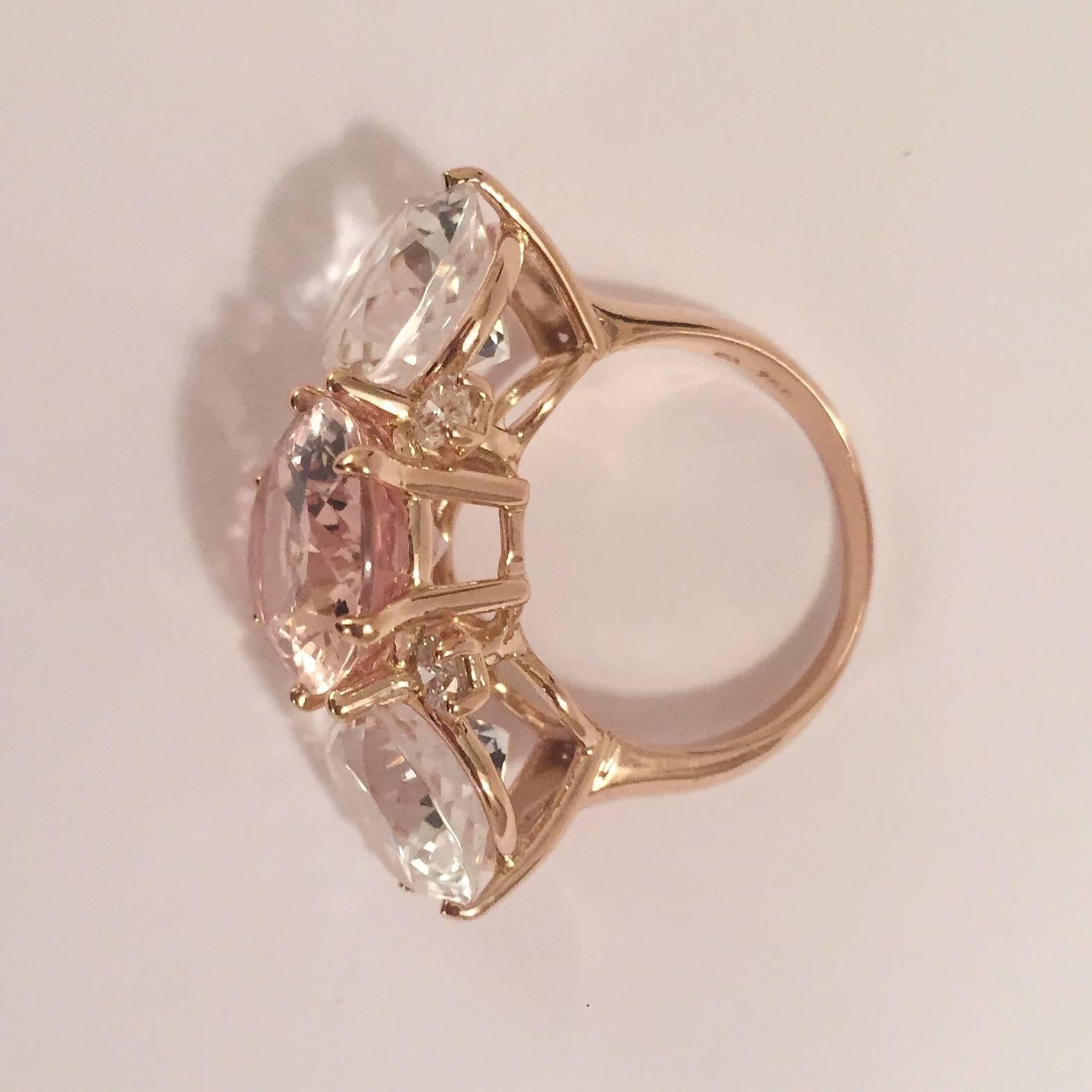Contemporary Grande GUM DROP™ Ring with Morganite and Rock Crystal and Diamonds For Sale