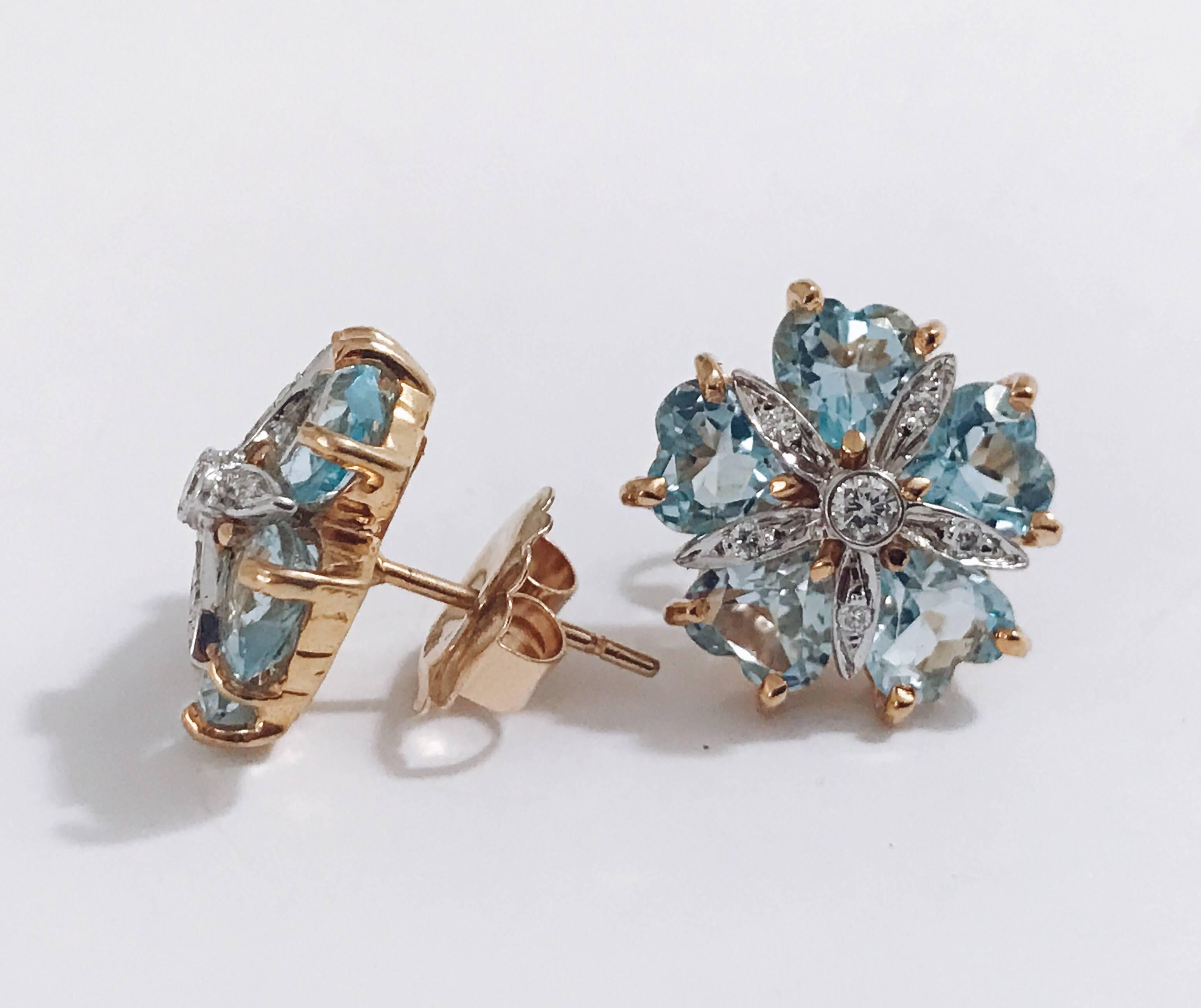Blauer Topas Diamant Mini Sand Dollar-Ohrringe (Brillantschliff) im Angebot