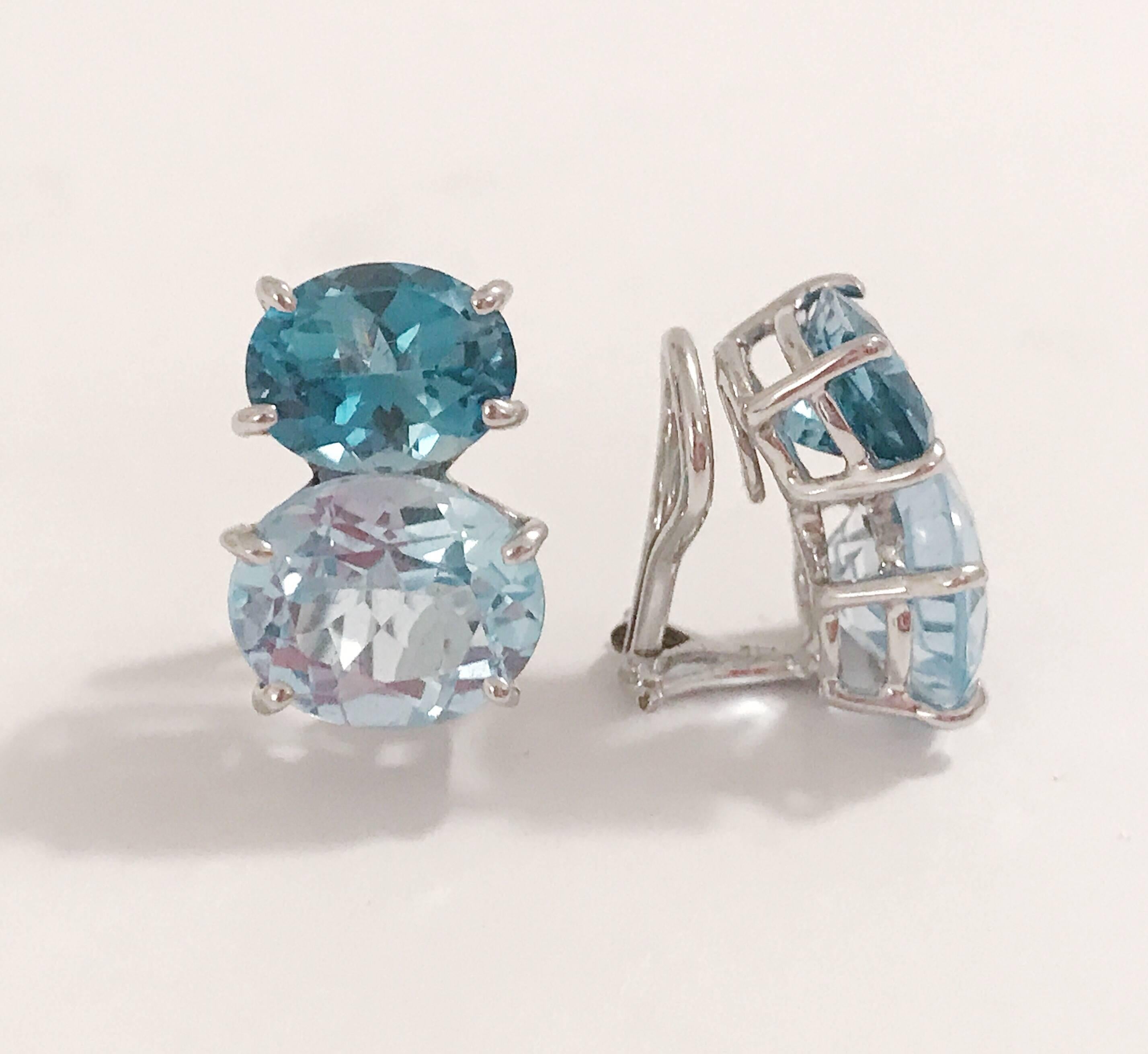Oval Cut Medium GUM DROP earrings with Two Toned Blue Topaz For Sale