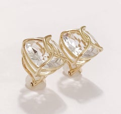 Rock Crystal Cushion Stud Earring with Yellow Gold Wire Wrap