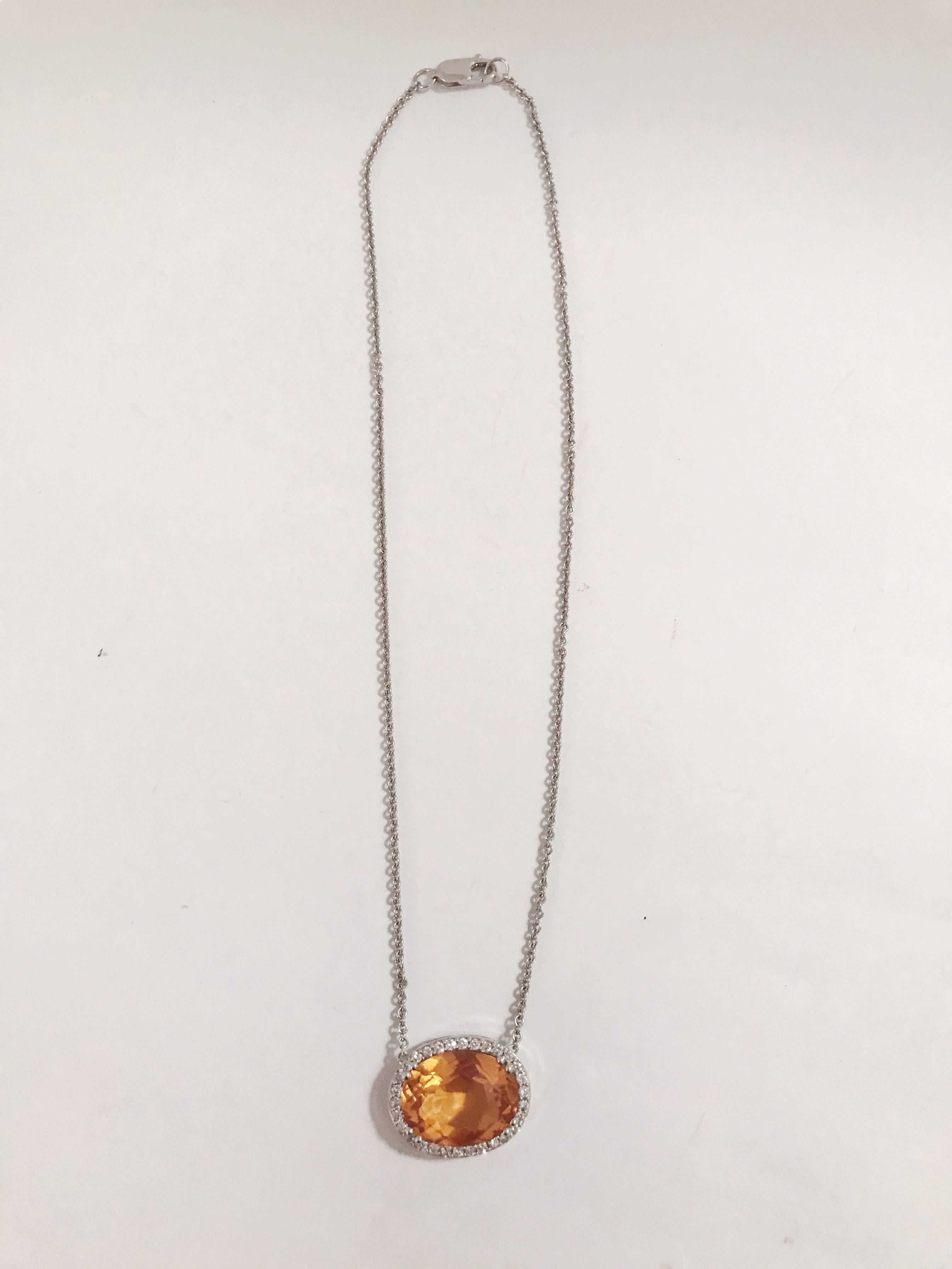 14kt White Gold Deep Citrine Oval Pendant Necklace with Surrounding Diamonds. 

17inch Chain

This Pendant Necklace can be made with any semi precious stone

Please let me know if you have any questions

Best,
Christina