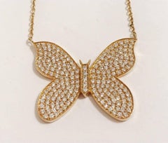 Yellow Gold Butterfly Necklace with Pave Diamonds
