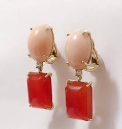 Andrew Clunn Geometric Drop Earring with Coral and Carnelian and Diamond