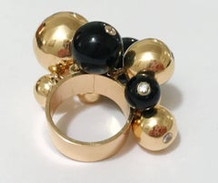 18 Karat Yellow Gold and Onyx Tassel Ring with Diamonds by A. Clunn