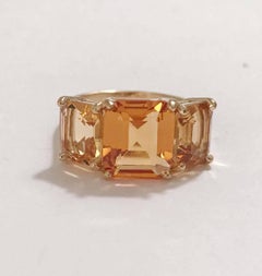 Christina Addison 18 Karat Yellow Gold Mini Emerald Cut Ring with Citrine