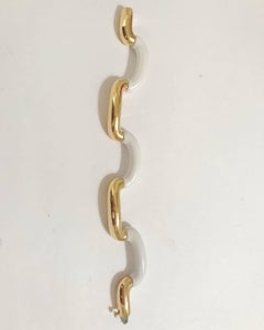 18 Karat Yellow Gold and White Jade Tubular Bracelet