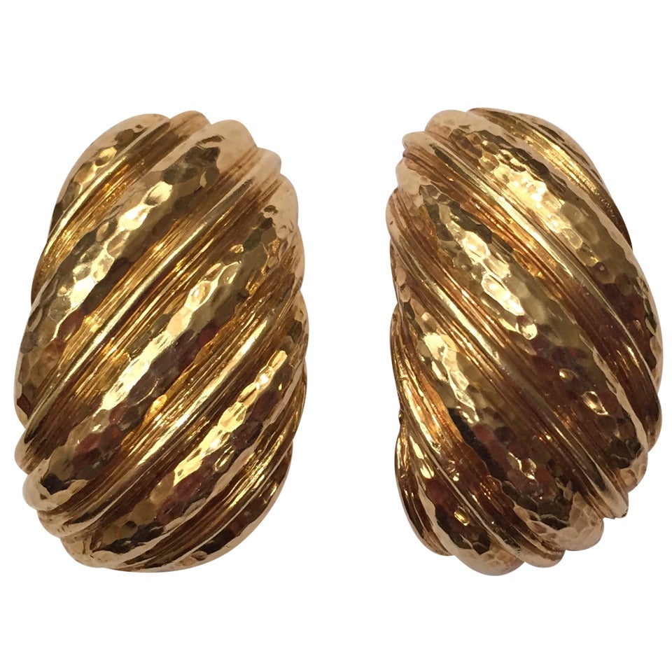 David Webb Large Twisted Gold Creole Ear Clips