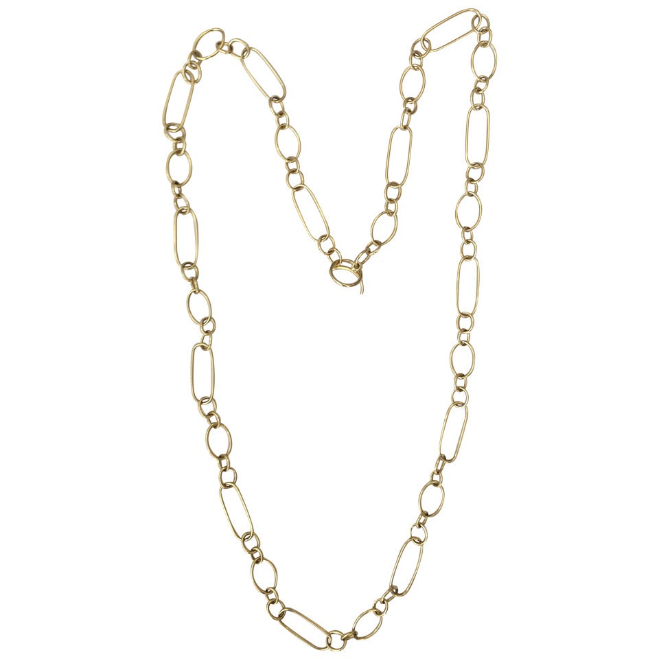 36 Inch Gold Paper Clip Link Necklace For Sale